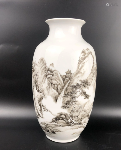 A CHINESE INK GLAZED LANDSCAPE VASE, QING DY…