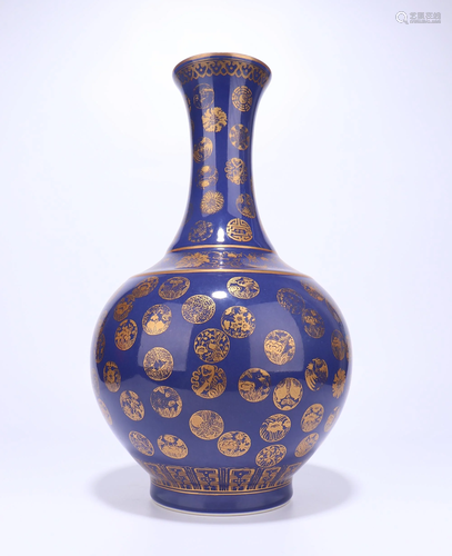 A CHINESE BLUE GLAZED VASE WITH GOLDEN…