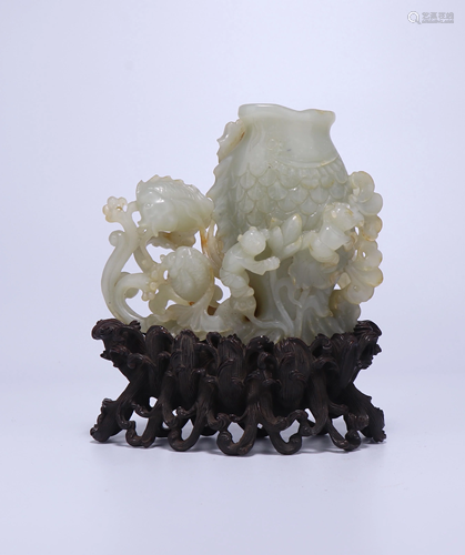 A CHINESE FINE WHITE JADE CARVING DRAGON CA…