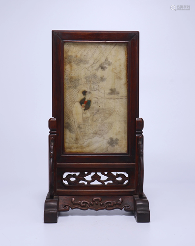 A CHINESE INLAIDN STONE HUANGHUALI FRAME …