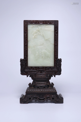 A CHINESE INLAID FINE WHITE JADE ROSEWOOD FRA…