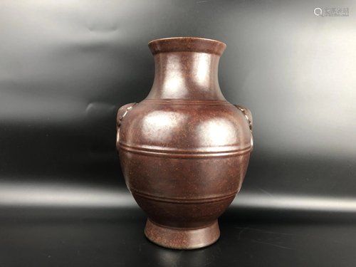 A CHINESE BROWN GLAZED VASE, ZUN WITH QI…