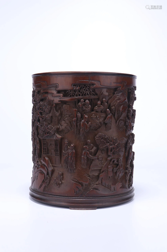 A CHINESE BAMBOO BRUSH POT CARVING PEOPLE…