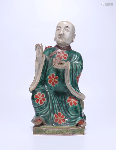 A CHINESE FAMILLE ROSE FIGURE OF LUOHAN, Q…