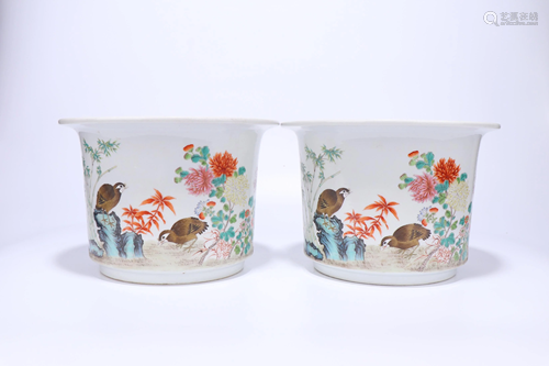 A PAIR OF CHINESE FAMILLE ROSE FLOWER POTS,…