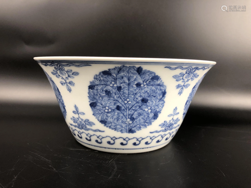 A CHINESE BLUE AND WHITE BOWL WITH QIANLO…