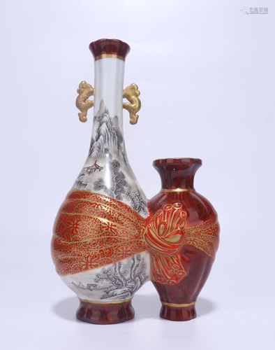 A CHINESE FAMILLE ROSE TWIN VASES WITH QIA…