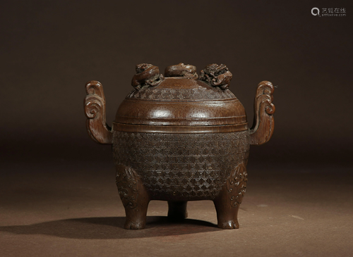 A CHINESE BAMBOO TRIPOD CENSER, QING DYN…