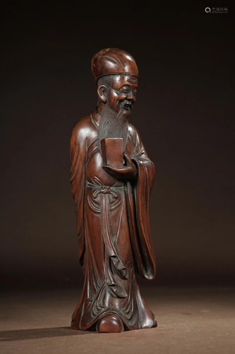 A CHINESE BOXWOOD CARVING FIGURE OF LIBAI, …