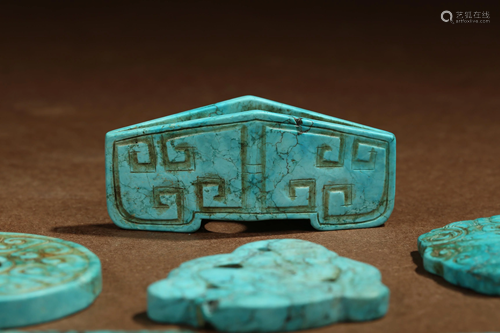 A SET OF SIX CHINESE TURQUOISE JEWELRYS, LATE …