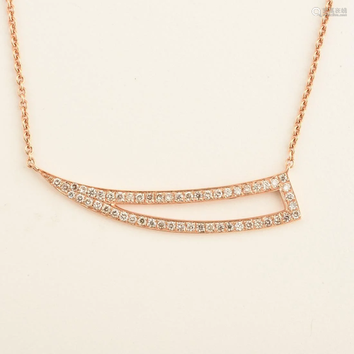 Diamond, 14k Rose Gold Necklace.