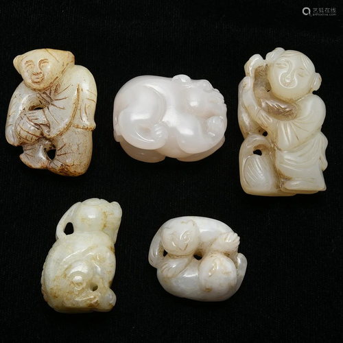 Five Chinese Russet Jade Carvings.