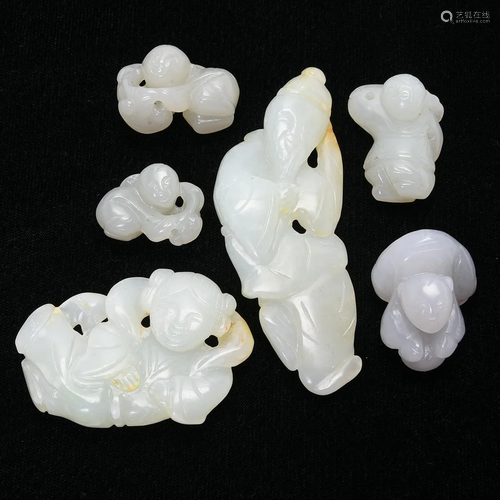 Six Chinese Figural Jade Carvings.