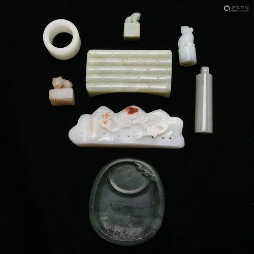 A Group of Eight Jade Scholar's Objects.