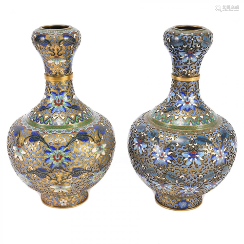 Pair of Chinese Cloisonne Garlic Head Floral …