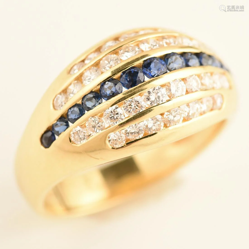 Sapphire, Diamond, 18k Yellow Gold Ring.