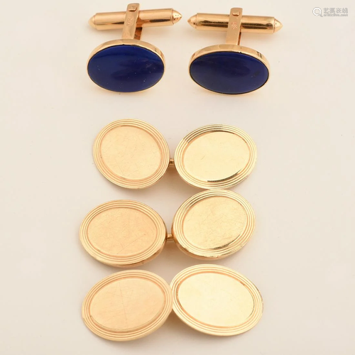 Collection of Lapis Lazuli, 14k Yellow Gold Cufflin…