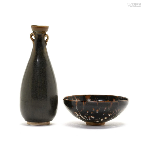 Chinese Jiangyao Type Brown Glaze Vase And Bowl.