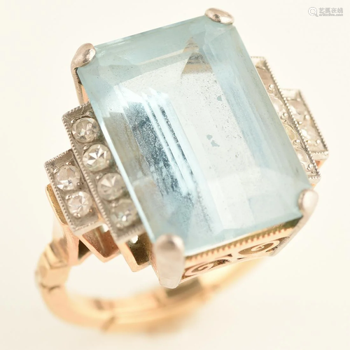 Retro Aquamarine, Diamond, 14k Gold Ring.