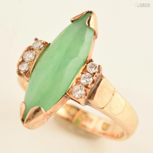 Jadeite Jade, Diamond, 14k Yellow Gold Ring.