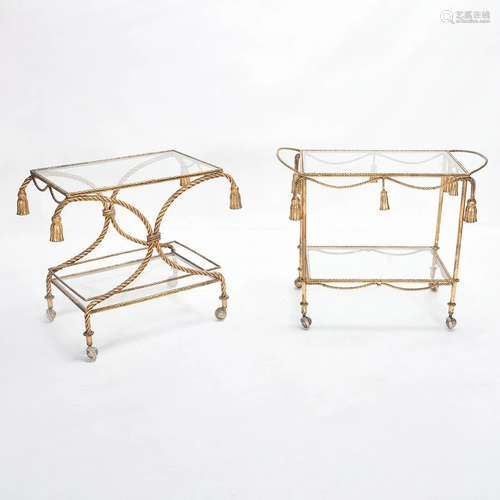 Two Gilt Metal Bar Carts with Rope and Tassel Motifs