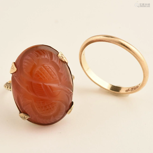 Collection of Two Carnelian, 14k Yellow Gold Ri…