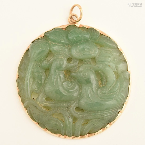 Jade, 14k Yellow Gold Pendant.