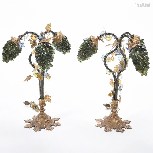 Italian Style Grape Motif Table Lamp Pair.