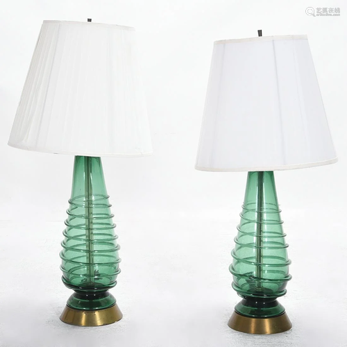 Pair of Blown and Molded Green Glass Table La…