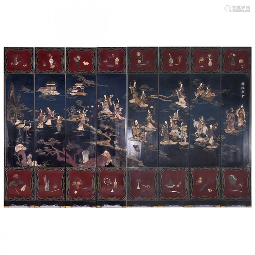 Chinese Eight Panel Coromandel Lacquer Screen