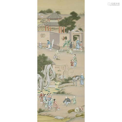 Large Chinese Painted Wallpaper Style Panel.