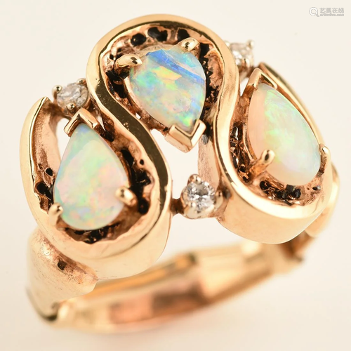 Opal, Diamond, 14k Yellow Gold Ring.