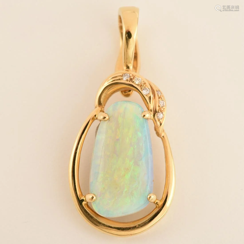 Opal, Diamond, 18k Yellow Gold Pendant Enhancer.