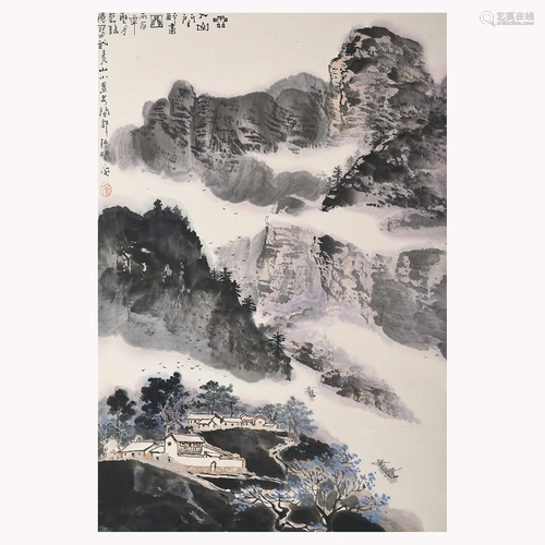 Landscape Hanging Scroll Attributed to Xu Xi.