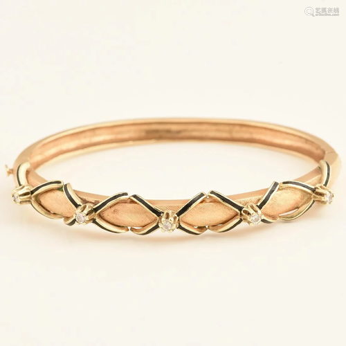 Diamond, Enamel, 14k Yellow Gold Bracelet.