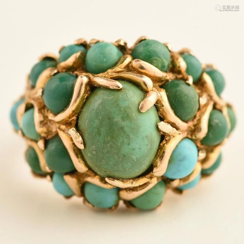 Turquoise, 14k Yellow Gold Ring.