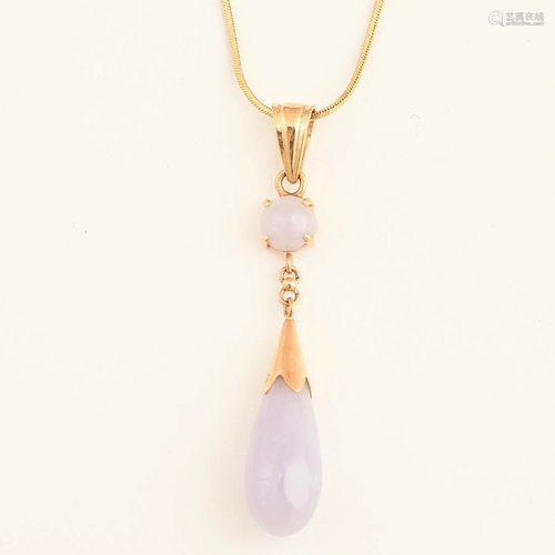 Lavender Jade, 14k Yellow Gold Pendant Necklace.