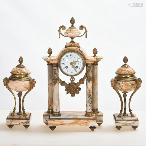 French Neoclassical Style Mantle Clock Garniture.