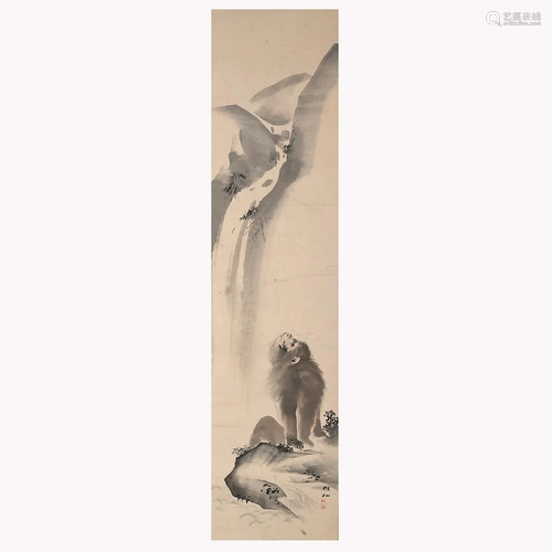 Hanging Scroll with Monkey under Waterfall Attrib…