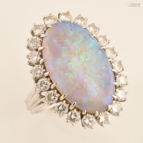 Opal, Diamond, 14k White Gold Ring.