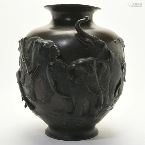 A Japanese Patinated bronze Baluster Jar With Elep…