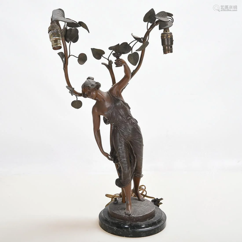 Art Nouveau Style Spelter Figural Lamp.