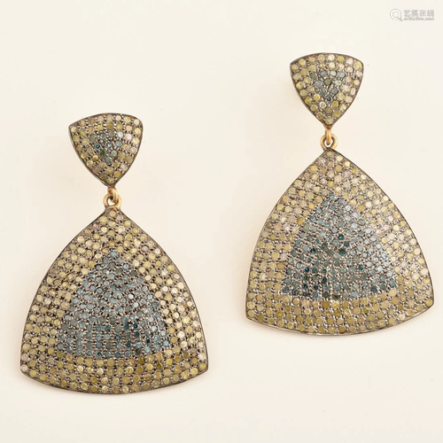 Pair of Diamond, Sterling Silver, 14k Yellow Gold