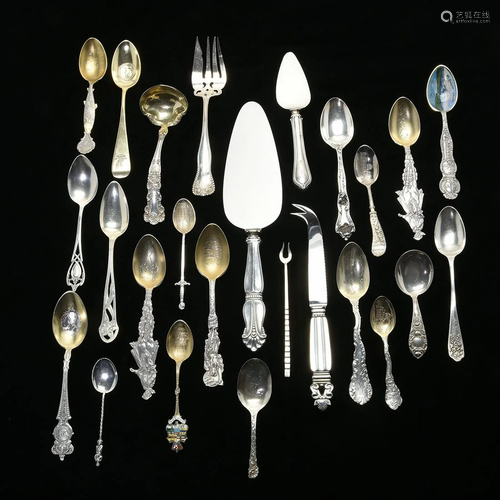 Collection of Sterling Silver Souvenir Spoons and Ot…