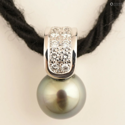 Tahitian Cultured Pearl, Diamond, 18k White Gold, Silk