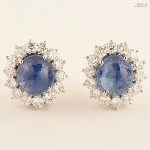 Pair of Impressive Sapphire, Diamond, 18k Whit…