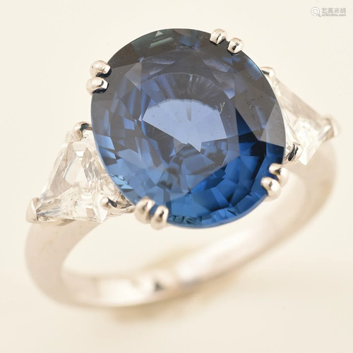 Sapphire, Diamond, 18k White Gold Ring.