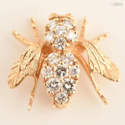 Diamond, 14k Yellow Gold Bee Brooch.