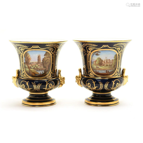 Pair of Derby Style Neoclassical Porcelain Vases …