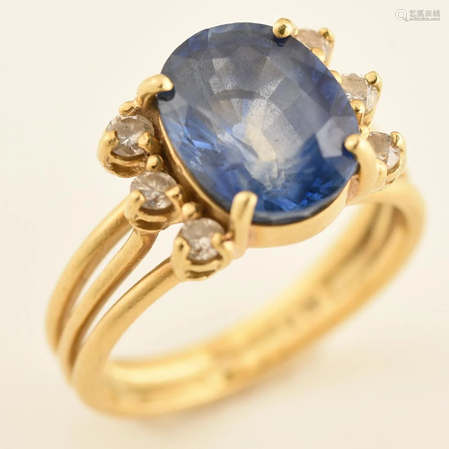 Sapphire, Diamond, 18k Yellow Gold Ring.